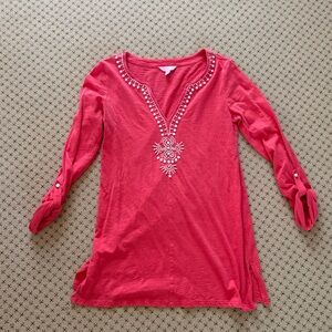 Lilly Pulitzer Beaded Tunic Top in Coral with Flaws
